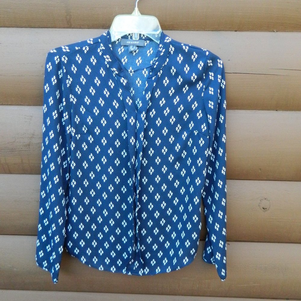 Multi print Navy Blue with white Tunic Polyester Blouse Primark Size 4